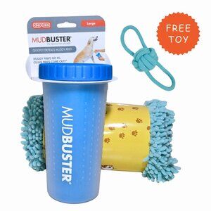 New Large MudBuster Paw Cleaner and Microfiber Pet Towel + FREE Toy